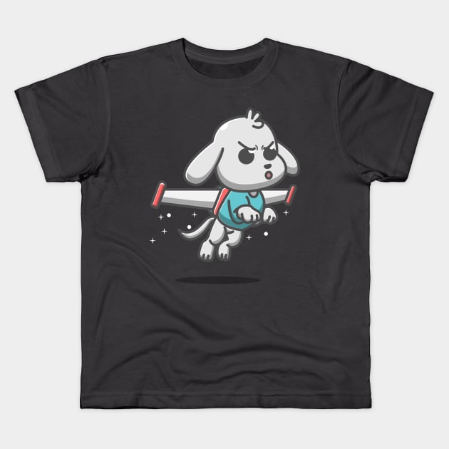 cute dog flying on robot wings Kids T-Shirt by fflat hds